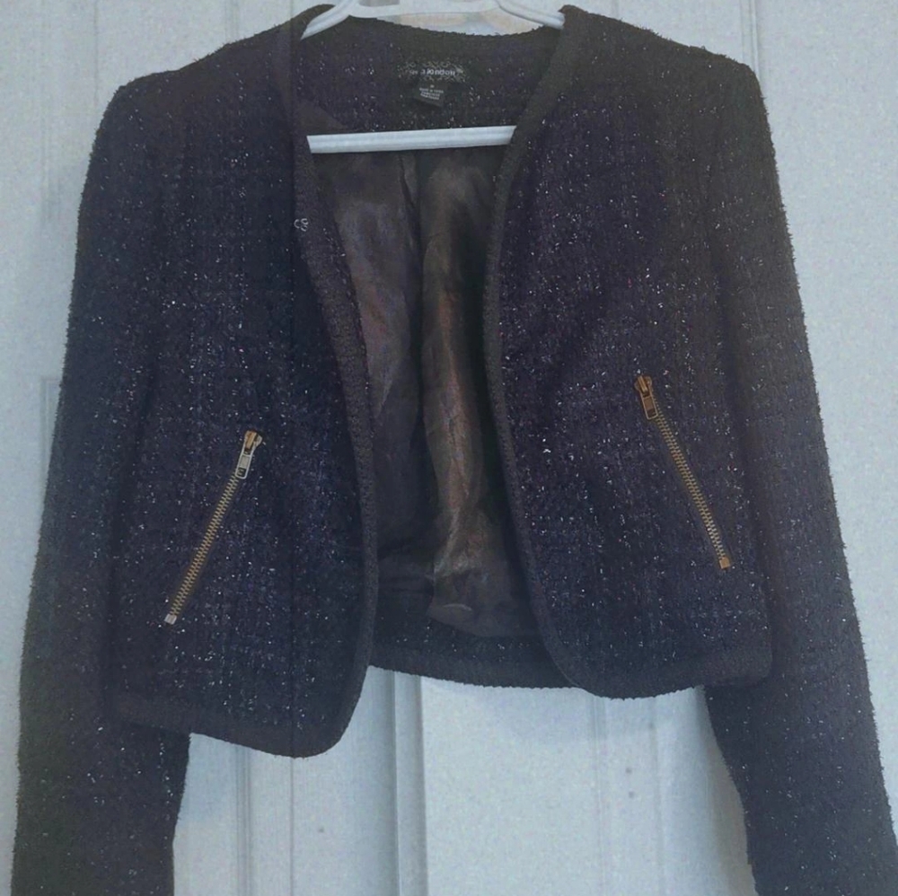 NWOT Navy blue purplish sparkly blazer with gold zip details